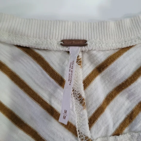Free People Women's Size M Top White & Brown Striped - Picture 3 of 13